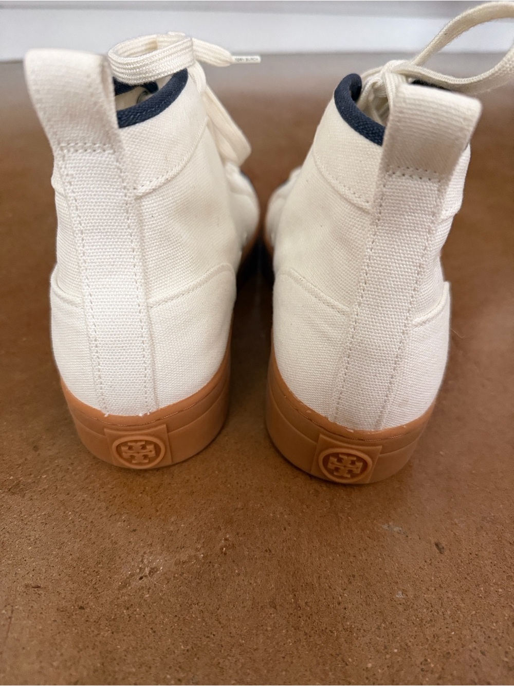 Tory Burch Nola High Top Canvas Sneakers Ivory Navy Women’s Size 10 NWOT - Picture 5 of 8